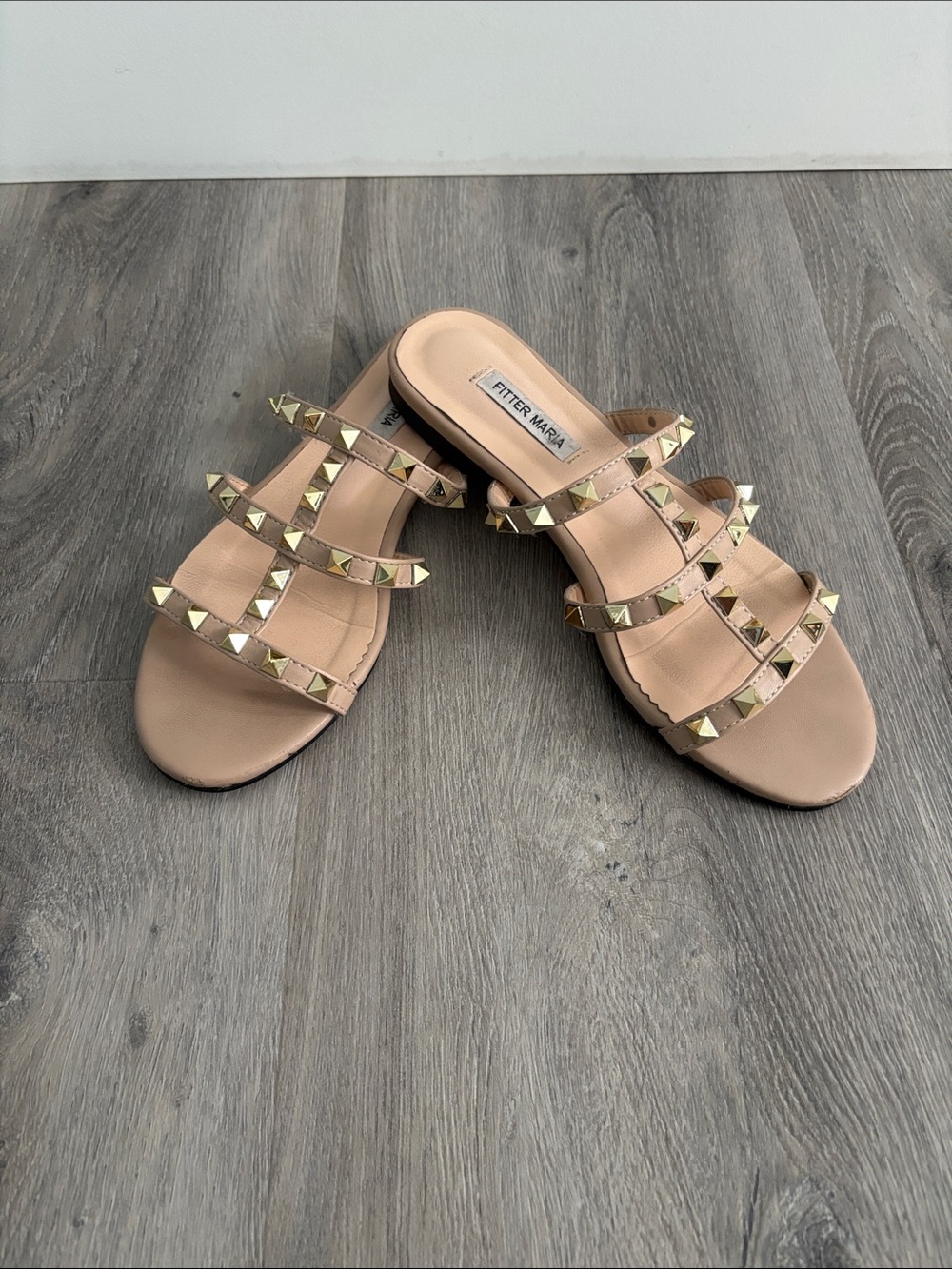 Nude Studded Slide Sandals